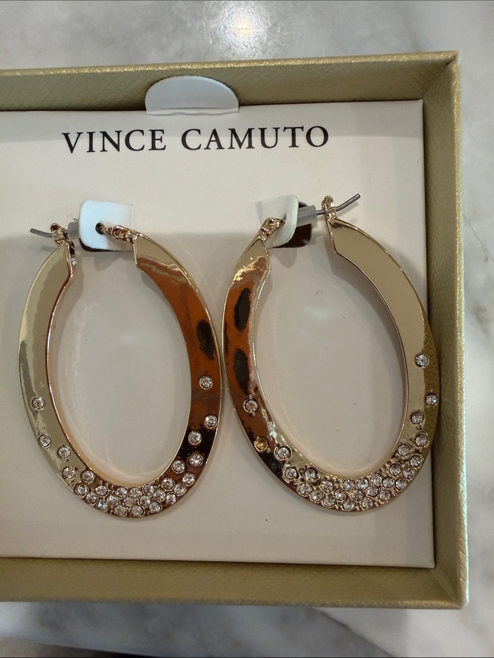 Vince Camuto gold-tone pavé crystal oval hoop earrings